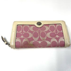 Coach Womens Wallet Zip Around Accordion Signature C Pink Beige #1051
